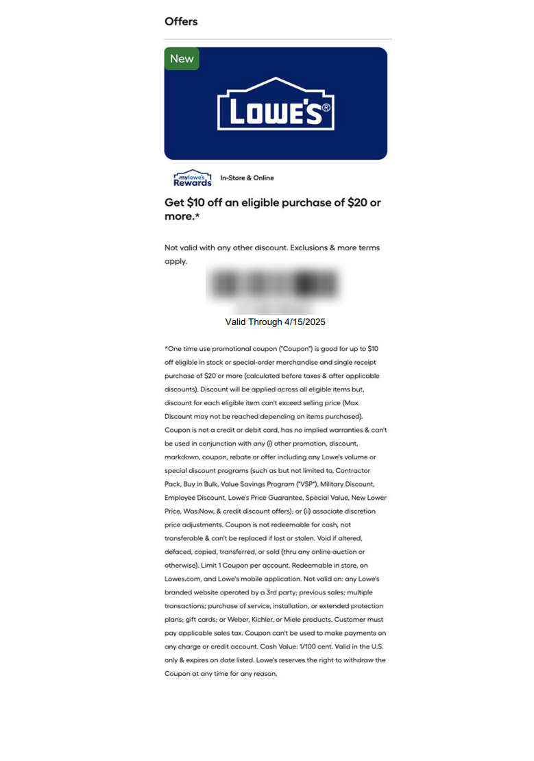 $10 off $20 Coupon Sample